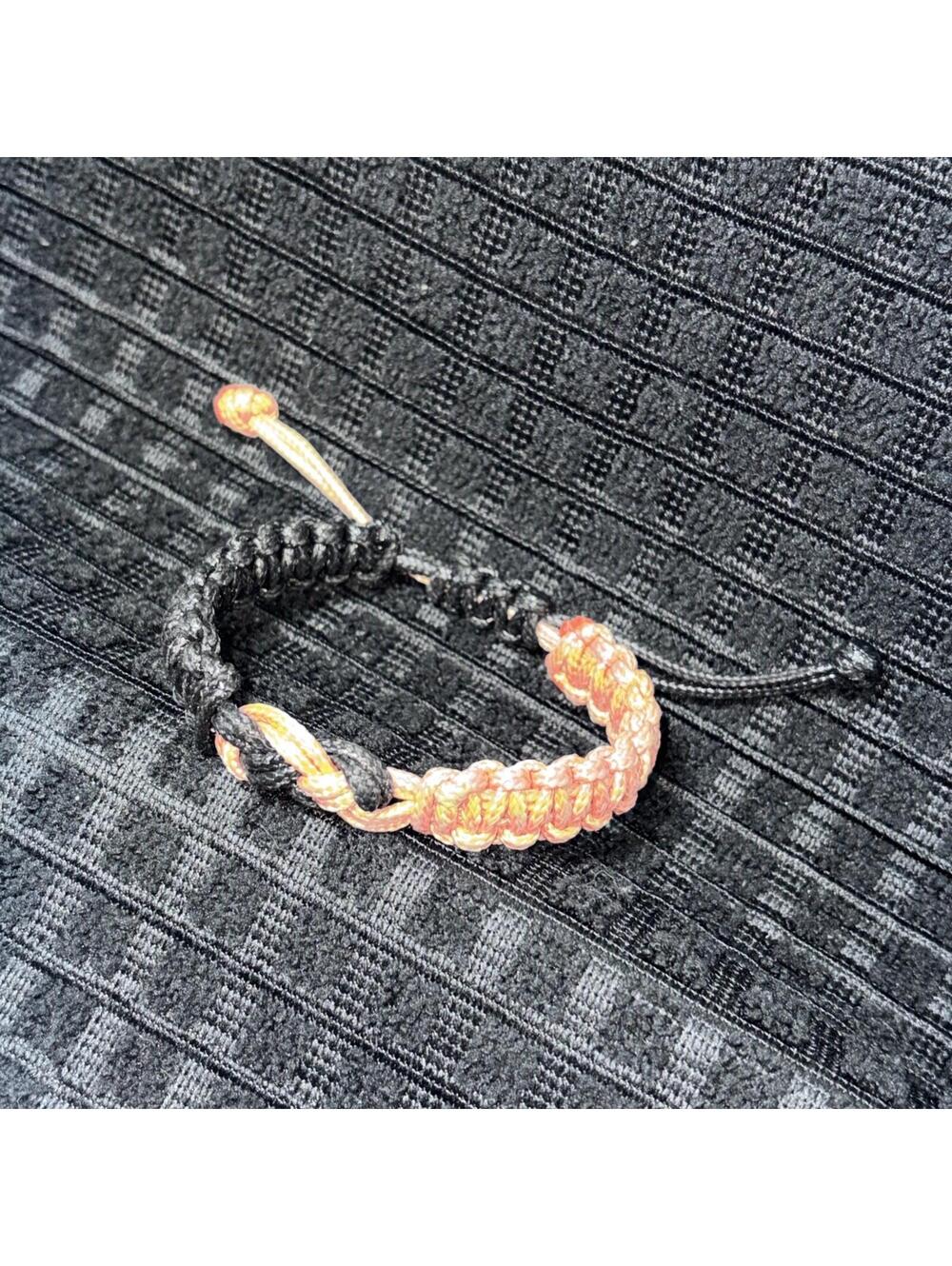 Bracelet Black And Pink With Adjustable Cord - Boho Art - Pull String - Handmade